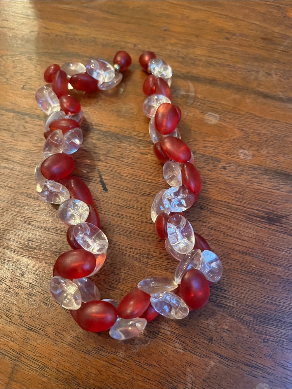 Vintage red and clear beaded statement necklace!